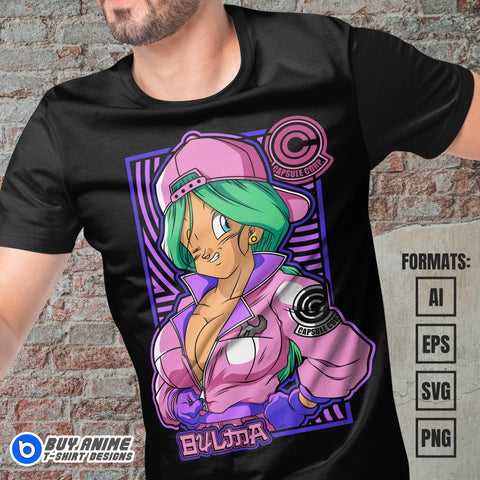 Premium Bulma Dragon Ball Anime Vector T-shirt Design Template #10