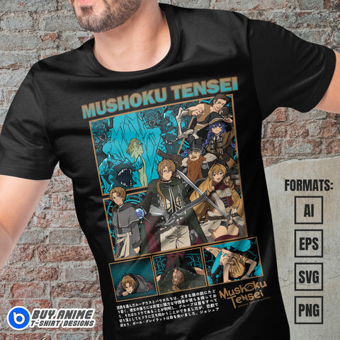 Premium Mushoku Tensei Jobless Reincarnation Anime Vector T-shirt Design Template #2