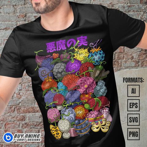 Premium Devil Fruits One Piece Anime Vector T-shirt Design Template