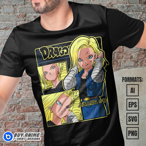 Premium Android 18 Dragon Ball Anime Vector T-shirt Design Template #7