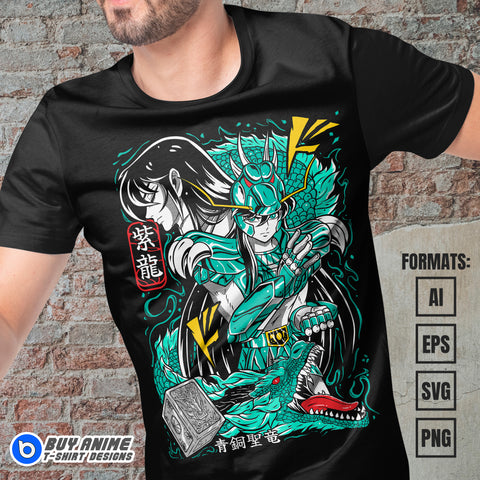 Premium Shiryu Saint Seiya Anime Vector T-shirt Design Template #3