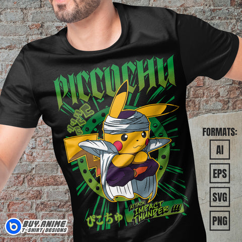 Premium Pikachu x Piccolo Pokemon Anime Vector T-shirt Design Template