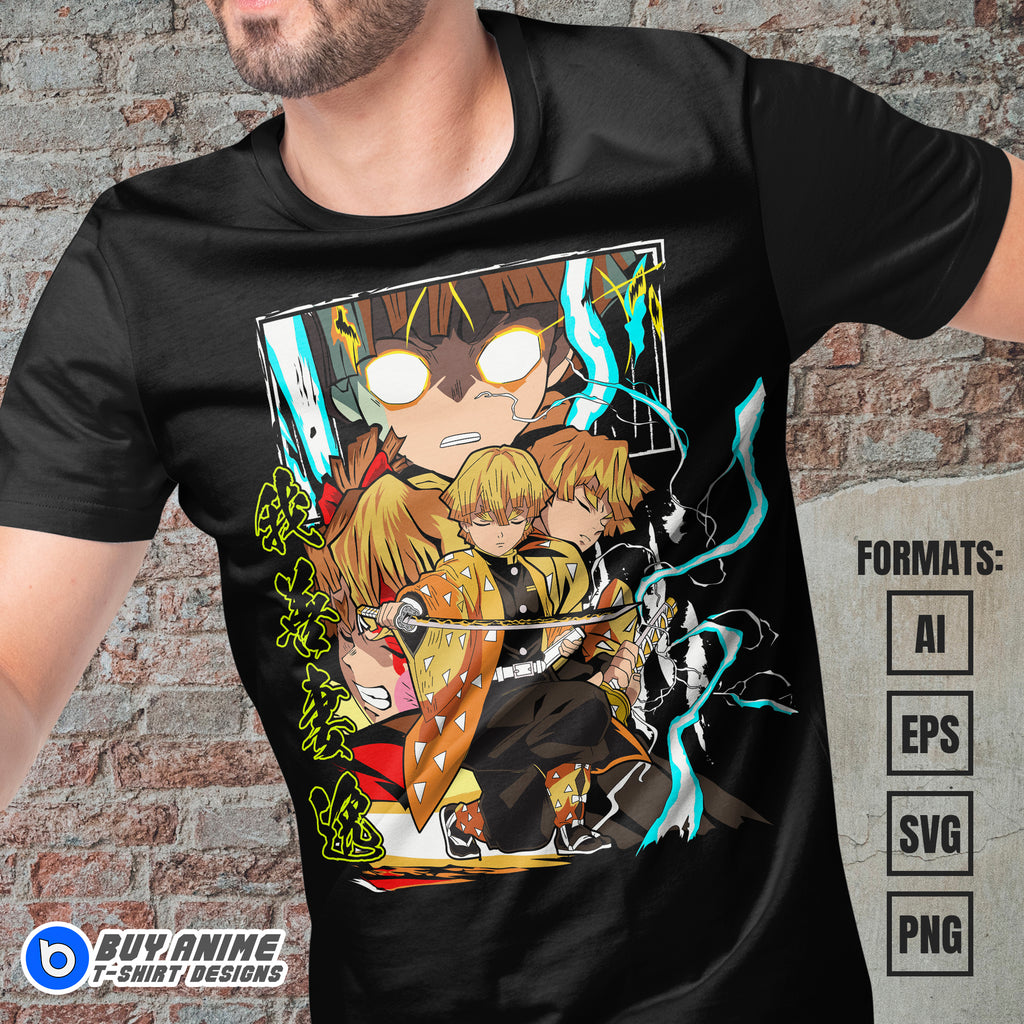 Premium Zenitsu Demon Slayer Anime Vector T-shirt Design Template #8