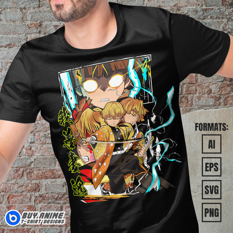 Premium Zenitsu Demon Slayer Anime Vector T-shirt Design Template #8