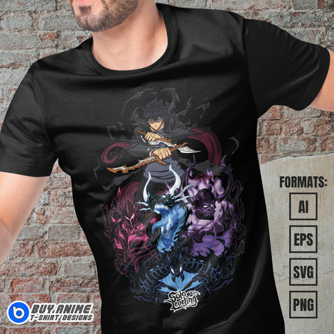 Premium Sung Jin-Woo Solo Leveling Anime Vector T-shirt Design Template #8