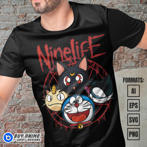 Premium Anime Cats Vector T-shirt Design Template