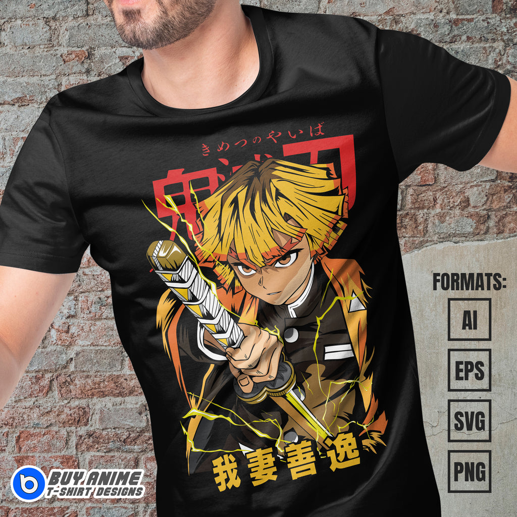 Premium Zenitsu Demon Slayer Anime Vector T-shirt Design Template #9