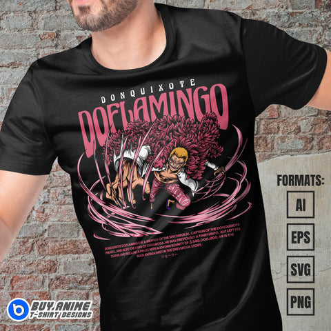 Premium Doflamingo One Piece Anime Vector T-shirt Design Template