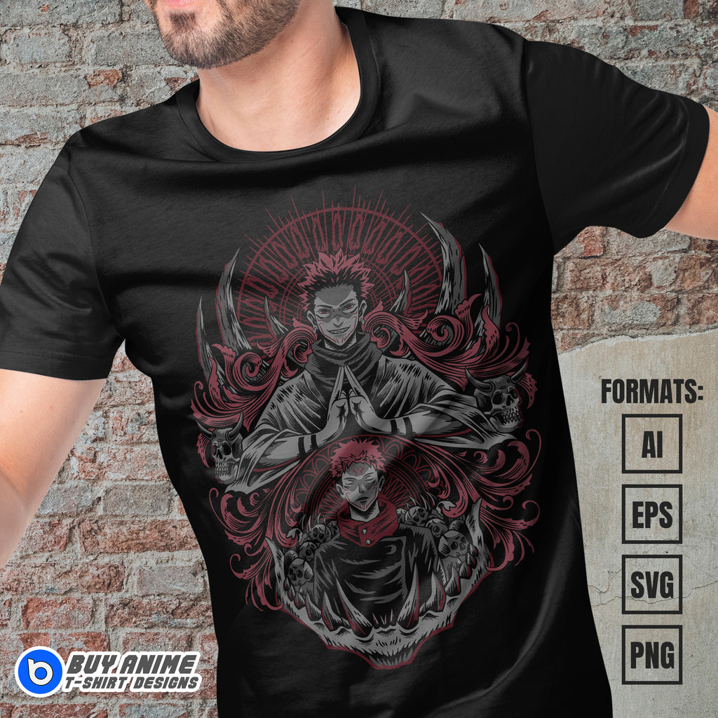 Premium Sukuna x Itadori Jujutsu Kaisen Anime Vector T-shirt Design Template #2