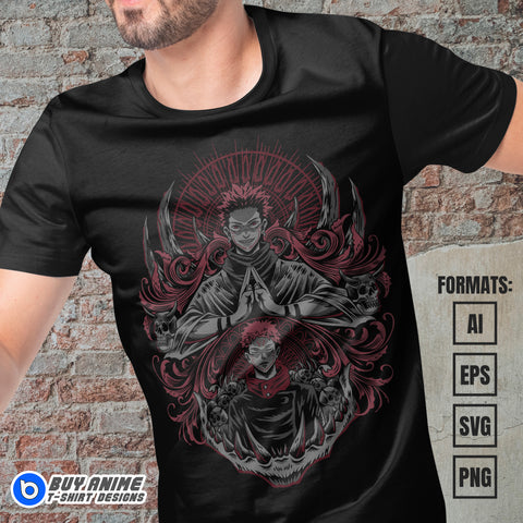 Premium Sukuna x Itadori Jujutsu Kaisen Anime Vector T-shirt Design Template #2