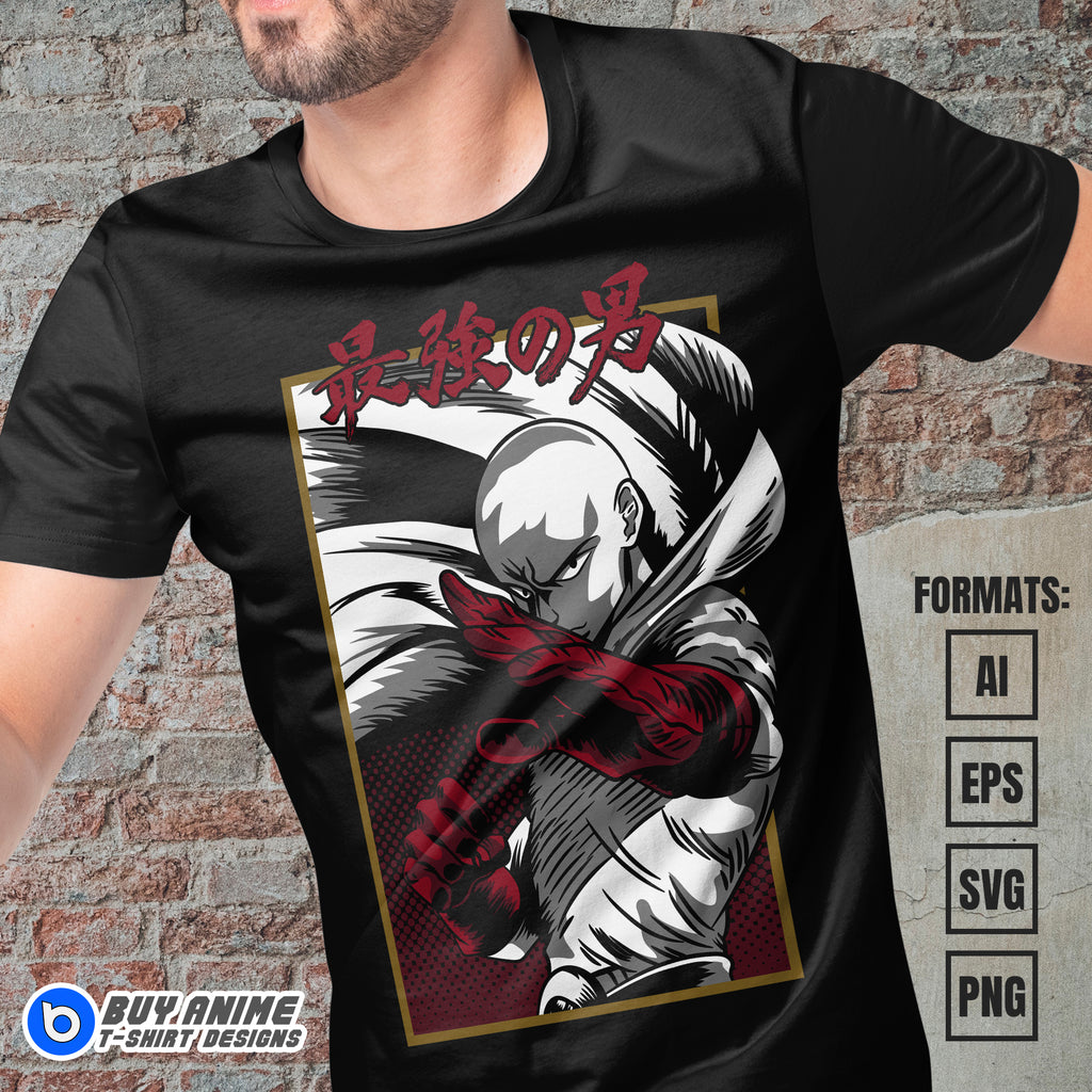 Premium Saitama One Punch Man Anime Vector T-shirt Design Template #4