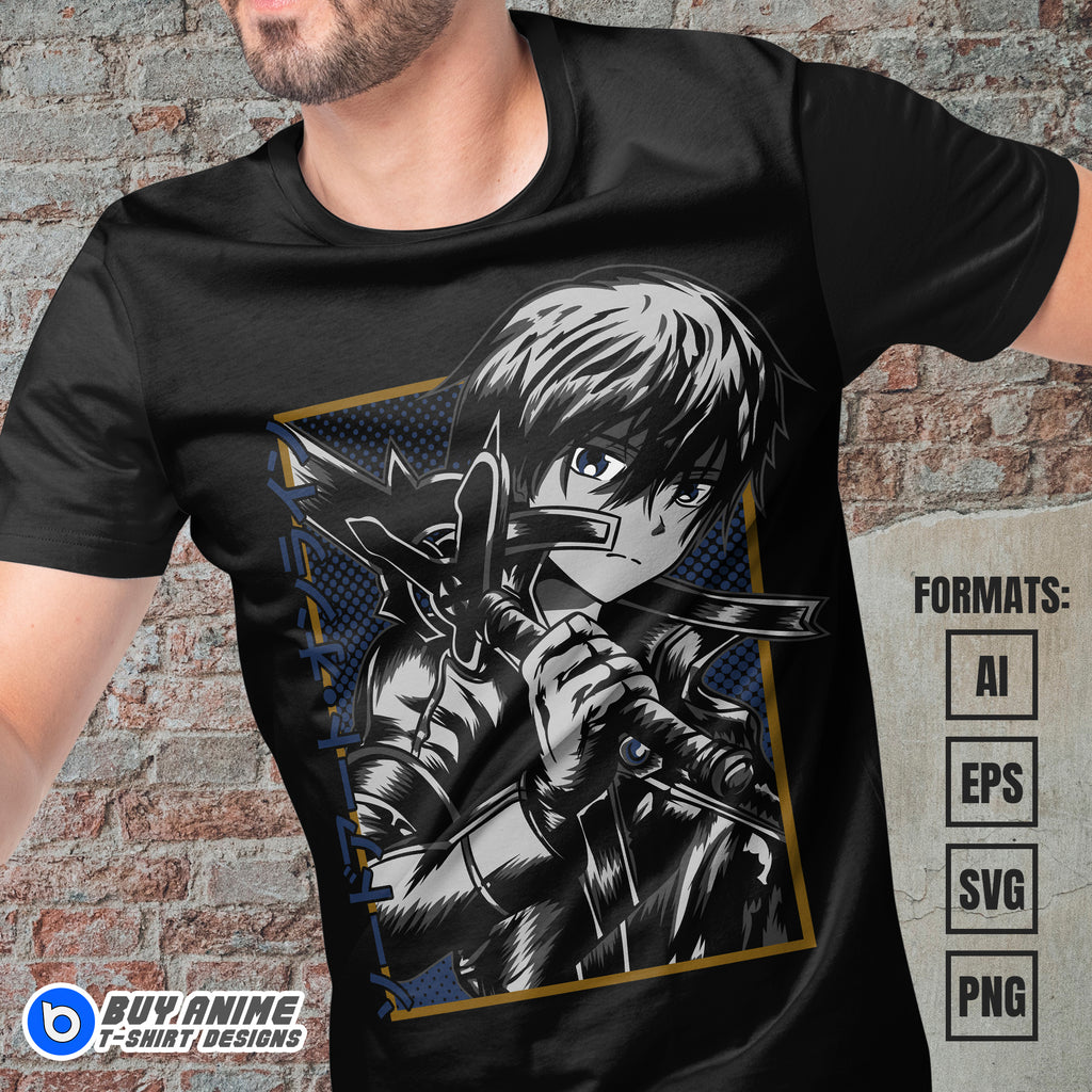 Premium Kirito Sword Art Online Anime Vector T-shirt Design Template