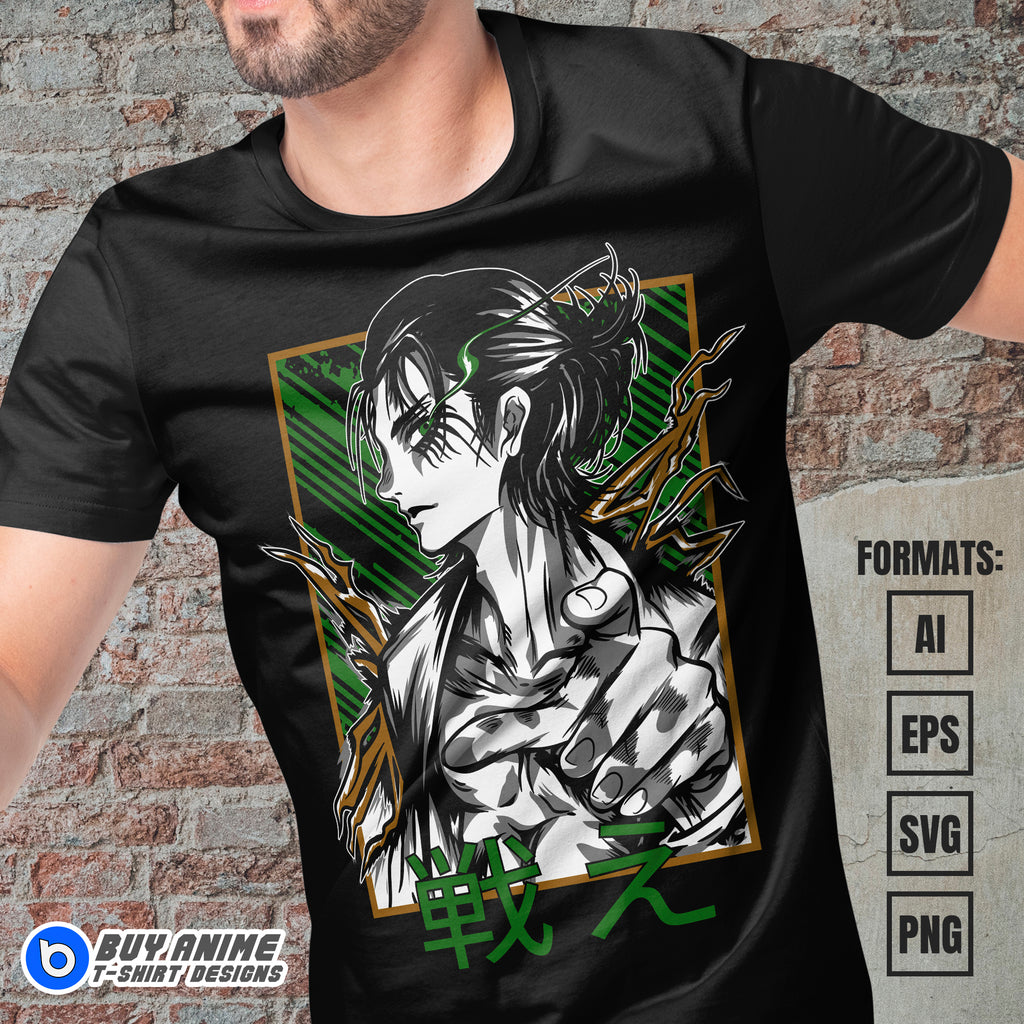 Premium Eren Yeager Attack on Titan Anime Vector T-shirt Design Template #5
