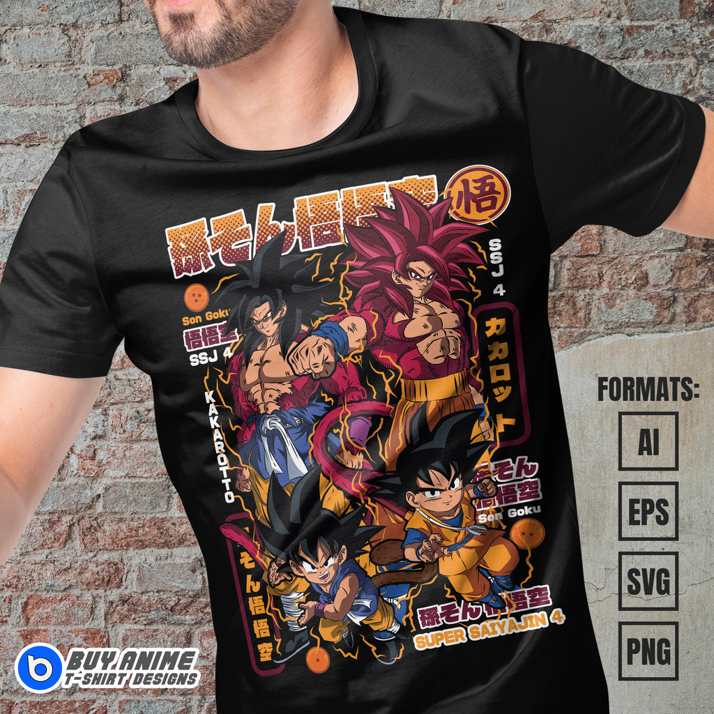 Premium Goku Super Saiyan 4 Dragon Ball Anime Vector T-shirt Design Template #5