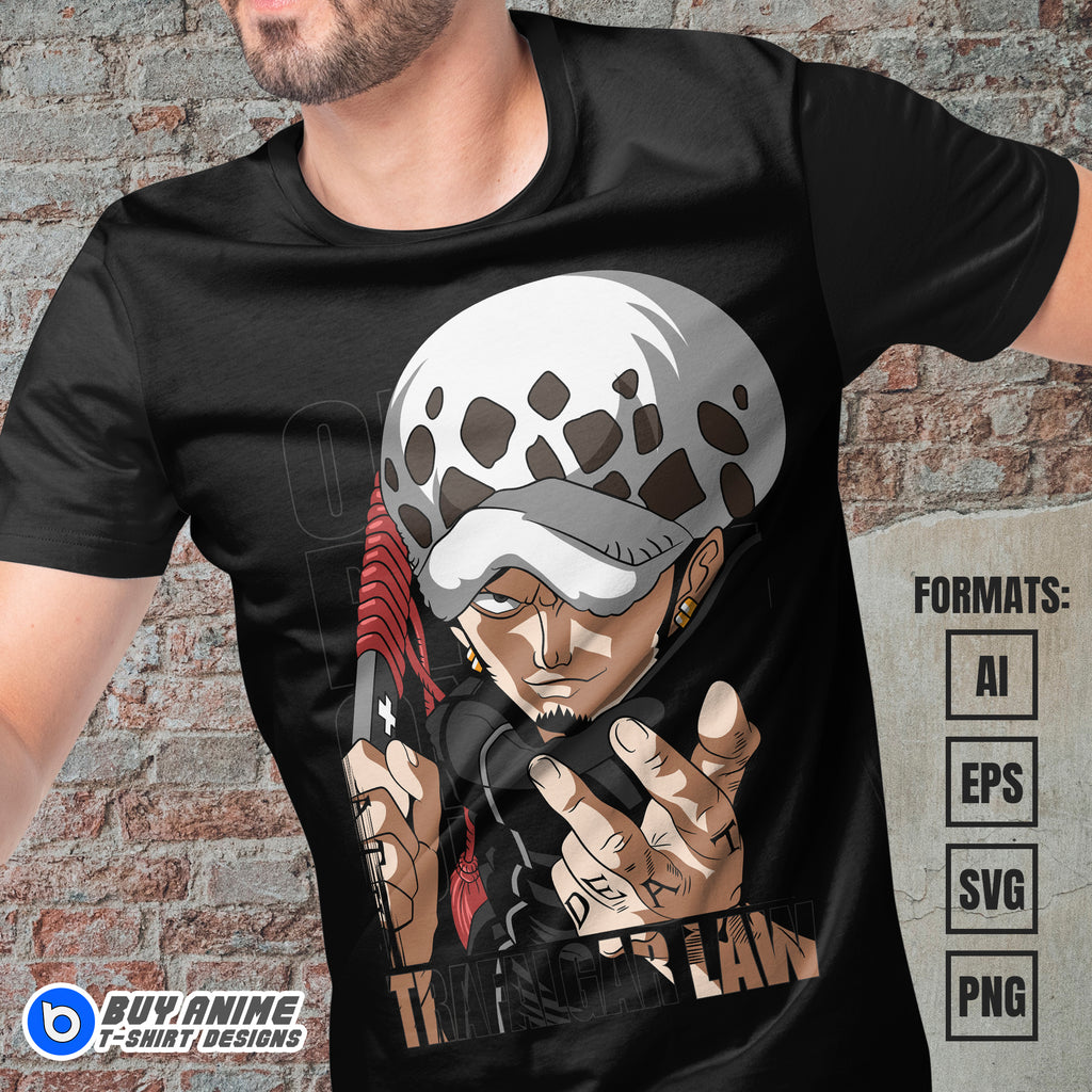 Premium Trafalgar Law One Piece Anime Vector T-shirt Design Template #4