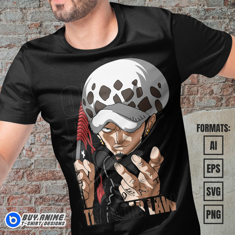 Premium Trafalgar Law One Piece Anime Vector T-shirt Design Template #4