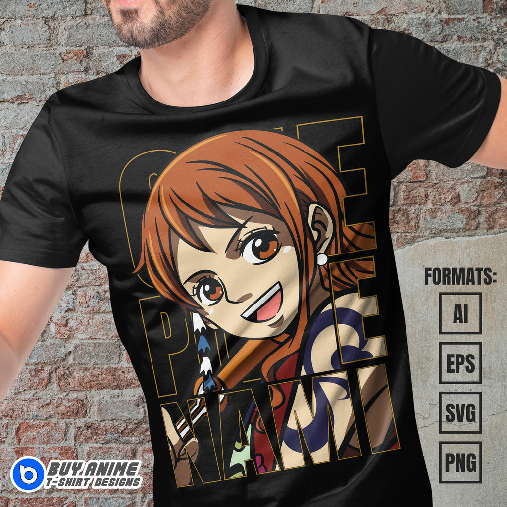Premium Nami One Piece Anime Vector T-shirt Design Template #10