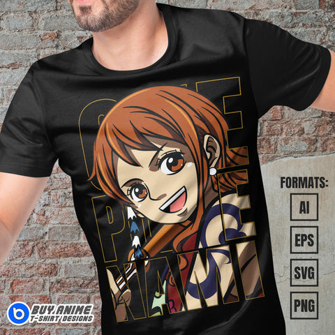 Premium Nami One Piece Anime Vector T-shirt Design Template #10