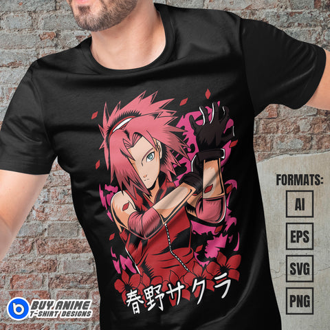 Premium Sakura Haruno Naruto Anime Vector T-shirt Design Template #2