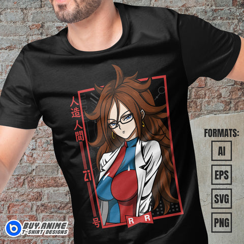 Premium Android 21 Dragon Ball Anime Vector T-shirt Design Template