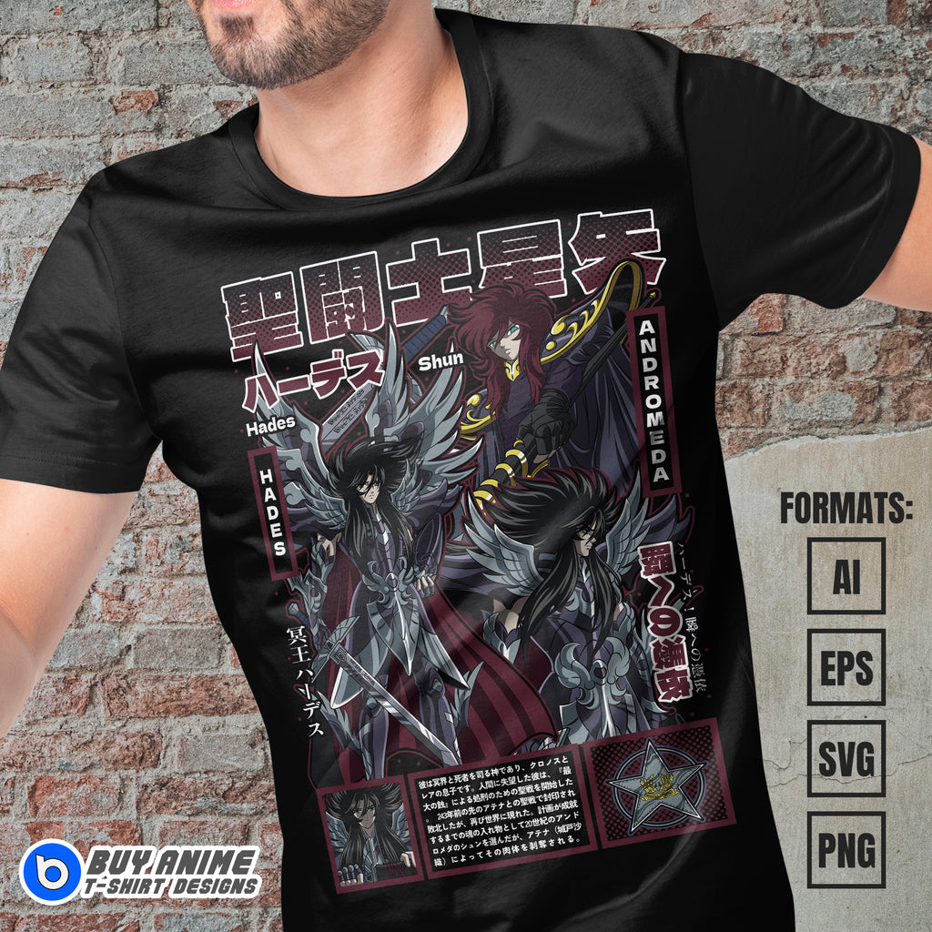 Premium Hades Saint Seiya Anime Vector T-shirt Design Template