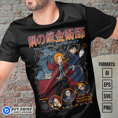Premium Fullmetal Alchemist Anime Vector T-shirt Design Template #7
