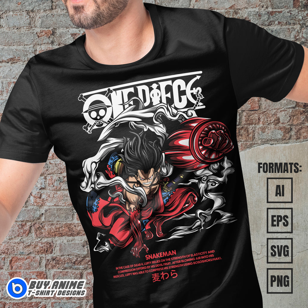 Premium Luffy Snakeman One Piece Anime Vector T-shirt Design Template