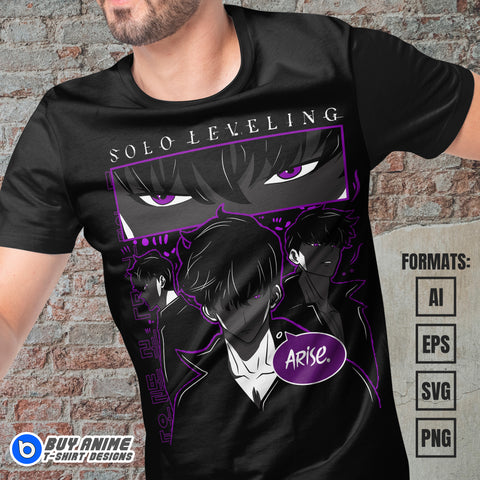 Premium Sung Jin-Woo Solo Leveling Anime Vector T-shirt Design Template #9