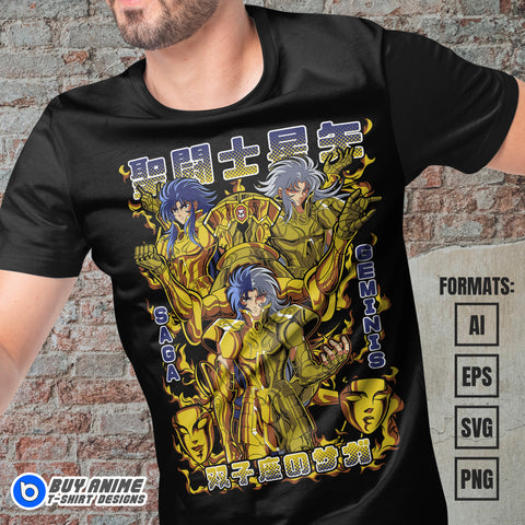 Premium Gemini Saga Saint Seiya Anime Vector T-shirt Design Template