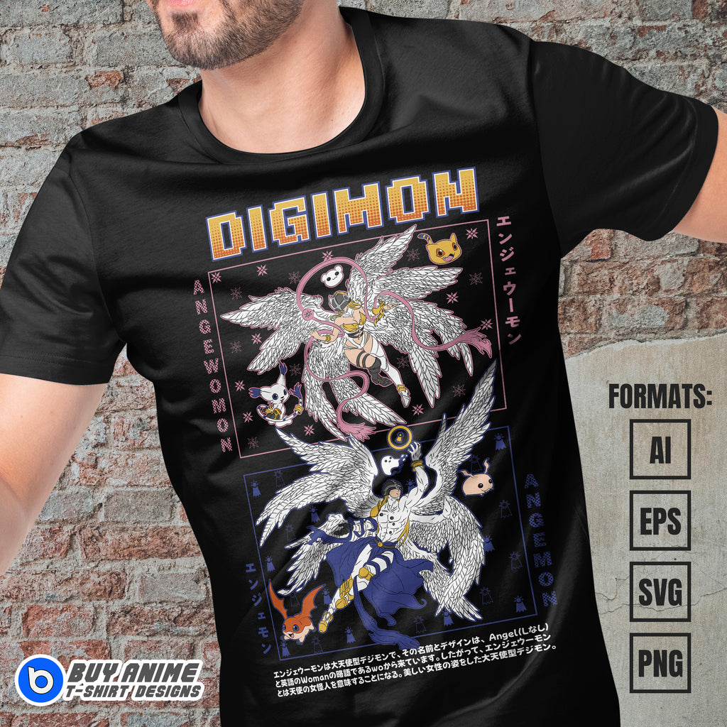 Premium Angewomon x Angemon Digimon Anime Vector T-shirt Design Template