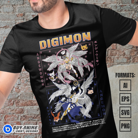 Premium Angewomon x Angemon Digimon Anime Vector T-shirt Design Template