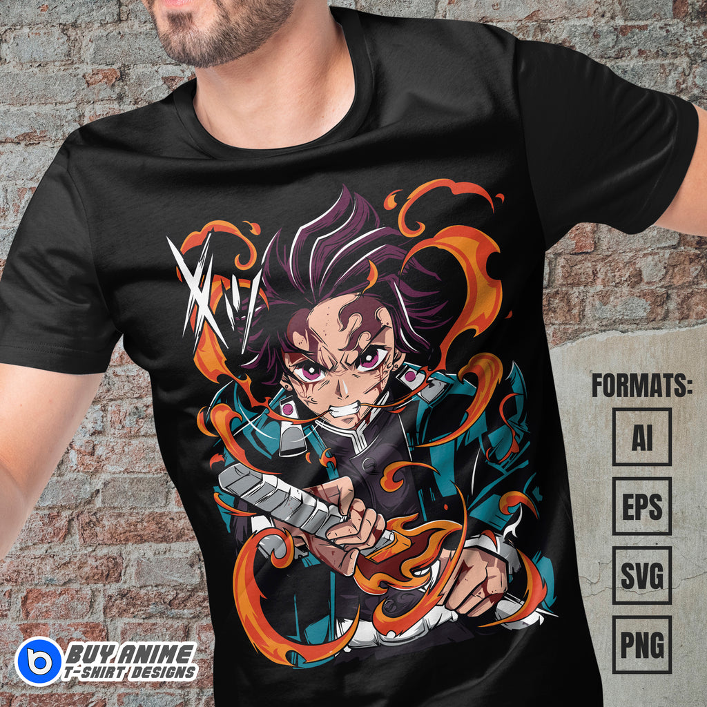 Premium Tanjiro Kamado Demon Slayer Anime Vector T-shirt Design Template #15