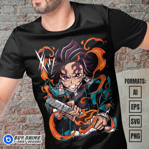 Premium Tanjiro Kamado Demon Slayer Anime Vector T-shirt Design Template #15
