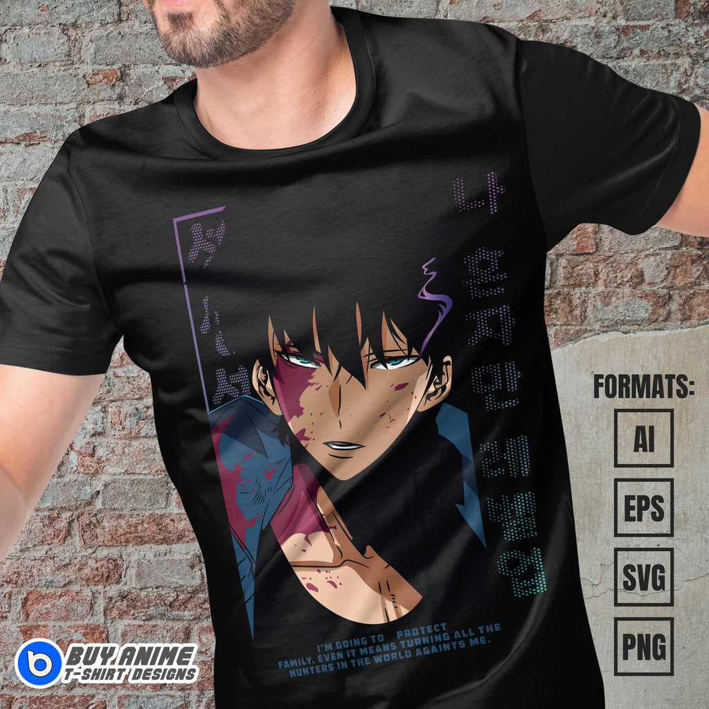 Premium Sung Jin-Woo Solo Leveling Anime Vector T-shirt Design Template #10