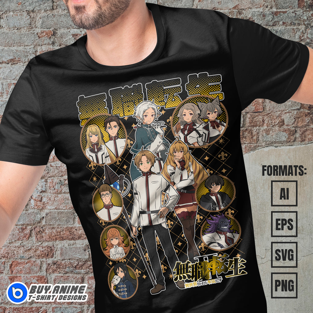 Premium Mushoku Tensei Jobless Reincarnation Anime Vector T-shirt Design Template #3