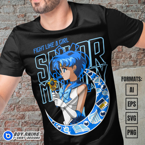 Premium Sailor Mercury Sailor Moon Anime Vector T-shirt Design Template