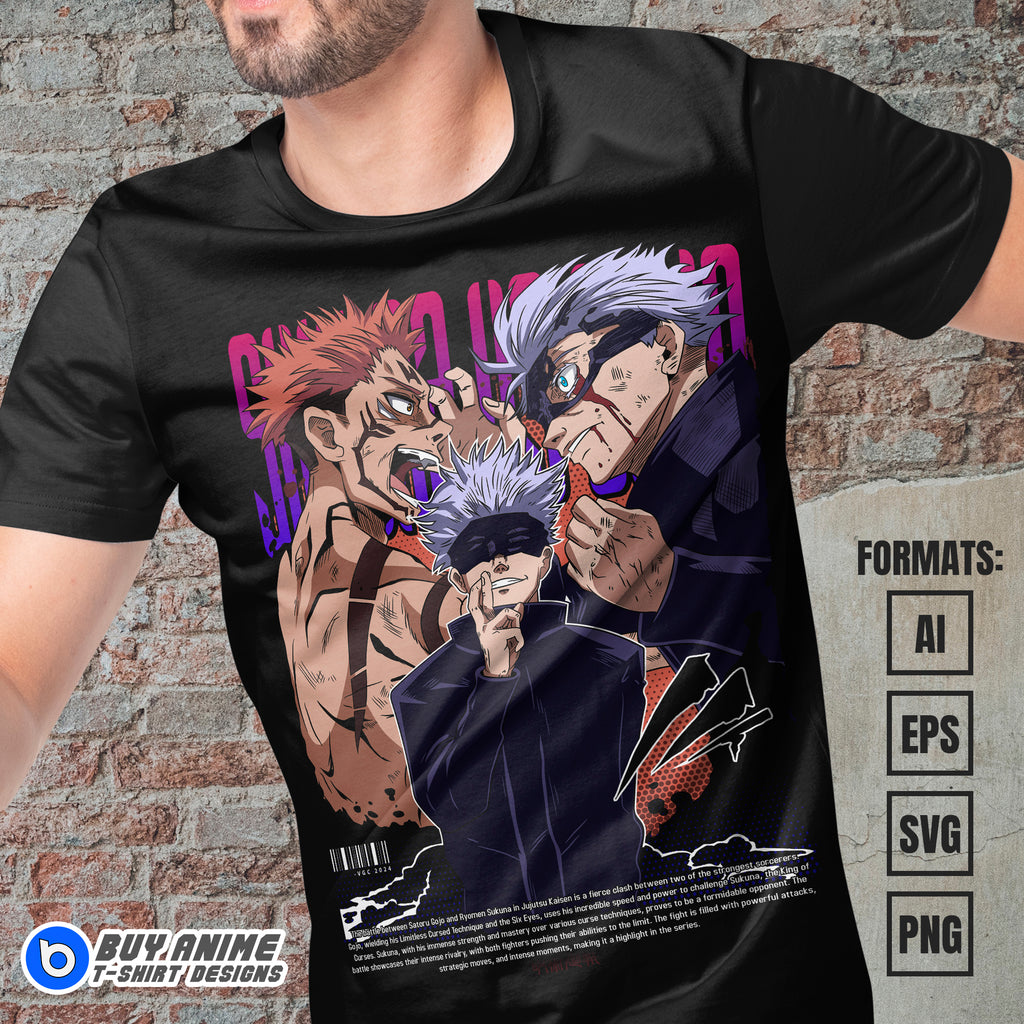 Premium Gojo x Sukuna Jujutsu Kaisen Anime Vector T-shirt Design Template