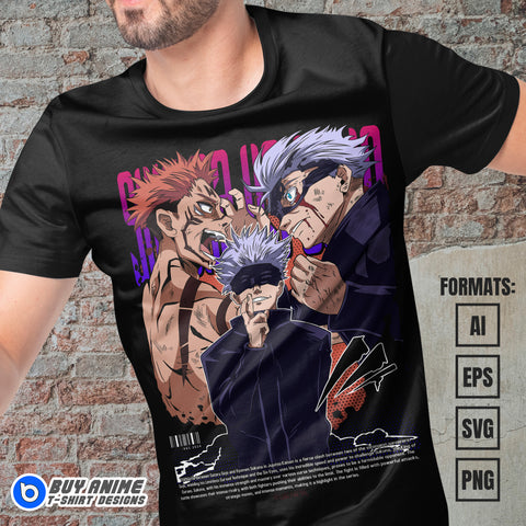 Premium Gojo x Sukuna Jujutsu Kaisen Anime Vector T-shirt Design Template