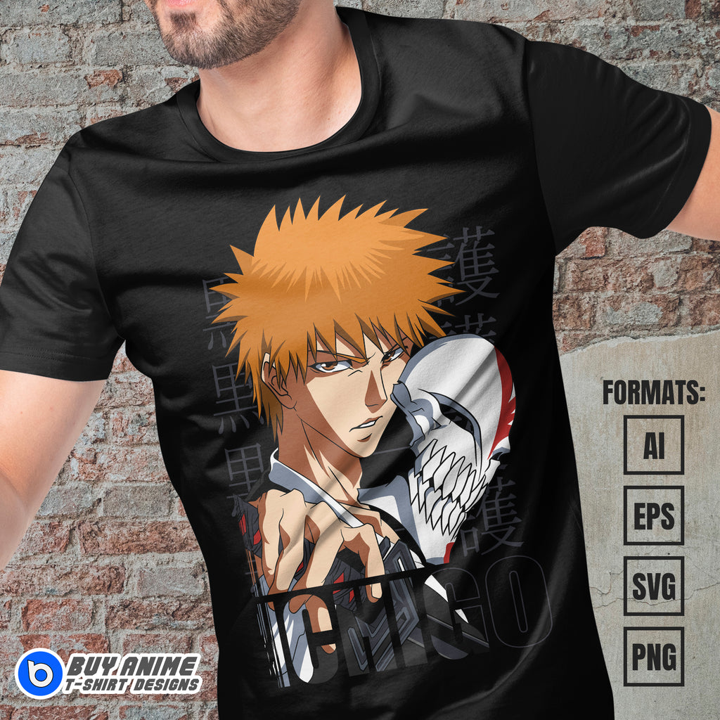 Premium Ichigo Kurosaki Bleach Anime Vector T-shirt Design Template #21