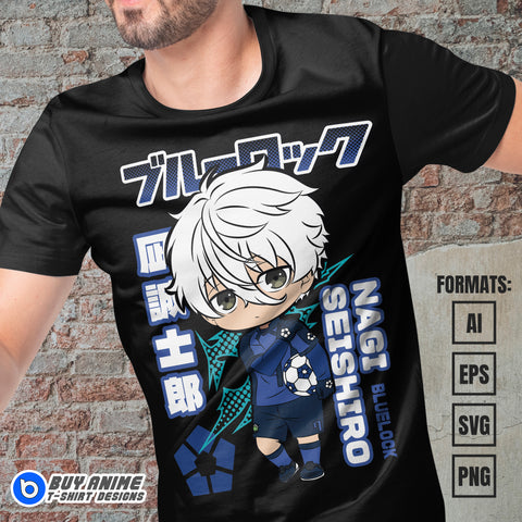Premium Nagi Seishiro Blue Lock Anime Vector T-shirt Design Template