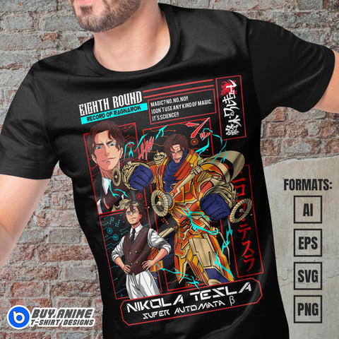 Premium Nikola Tesla Record Of Ragnarok Anime Vector T-shirt Design Template