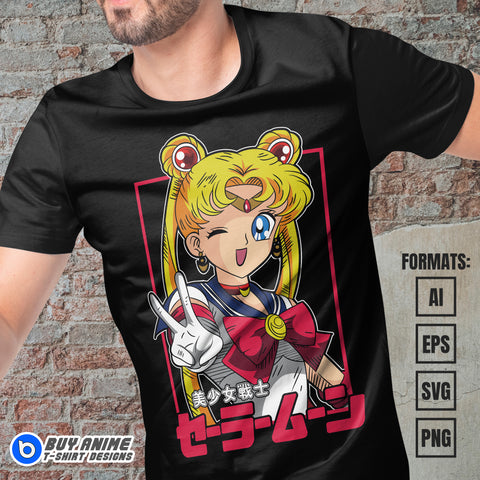 Premium Sailor Moon Anime Vector T-shirt Design Template #12