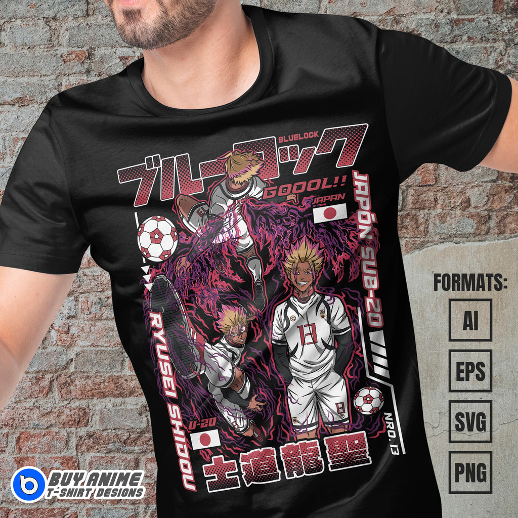 Premium Ryusei Shidou Blue Lock Anime Vector T-shirt Design Template