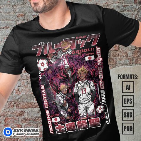 Premium Ryusei Shidou Blue Lock Anime Vector T-shirt Design Template