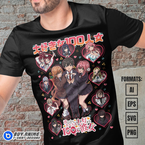 Premium The 100 Girlfriends Who Really, Really, Really, Really, Really Love You Anime Vector T-shirt Design Template