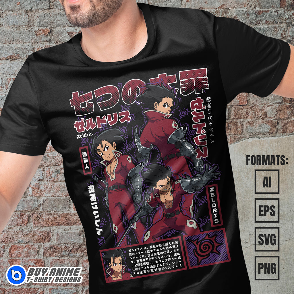 Premium Zeldris The Seven Deadly Sins Anime Vector T-shirt Design Template