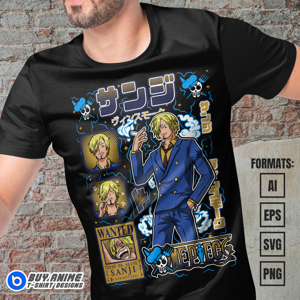 Premium Sanji One Piece Anime Vector T-shirt Design Template #10
