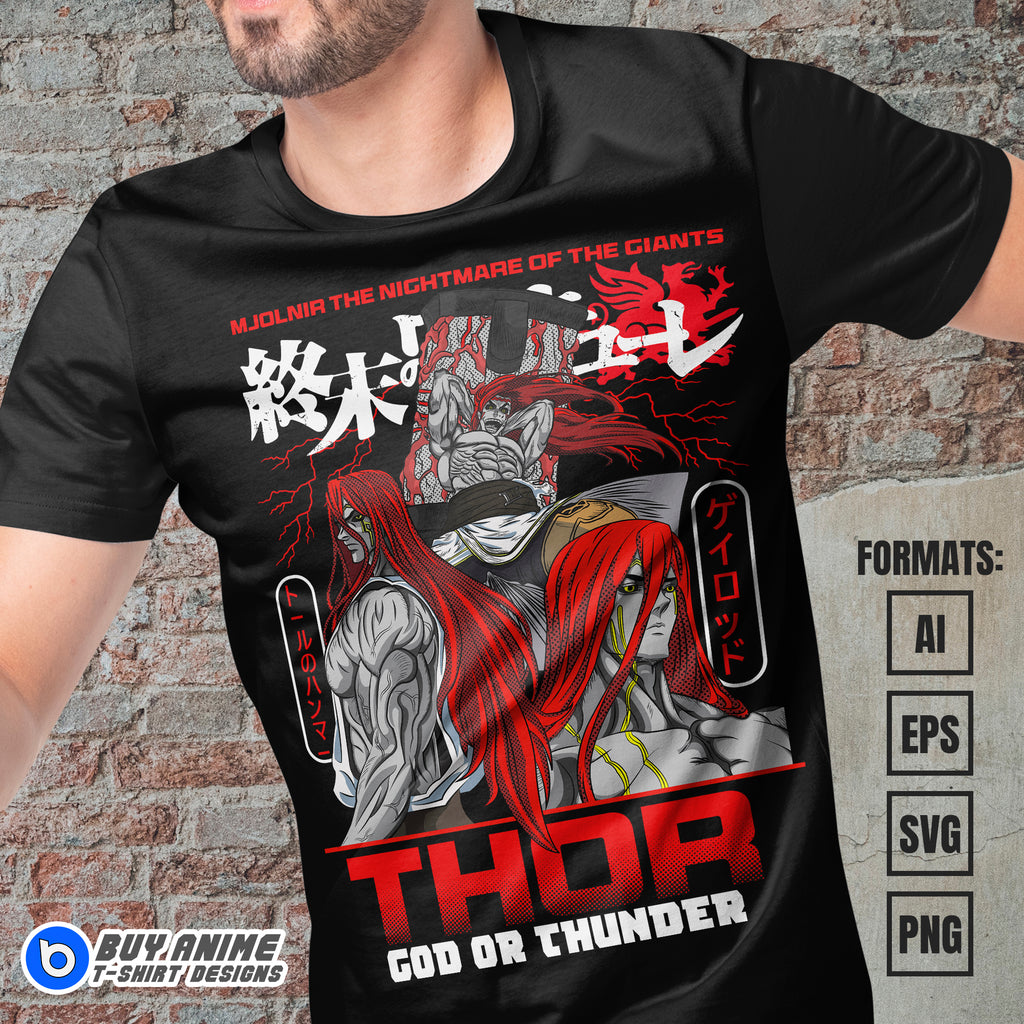 Premium Thor Record Of Ragnarok Anime Vector T-shirt Design Template ...