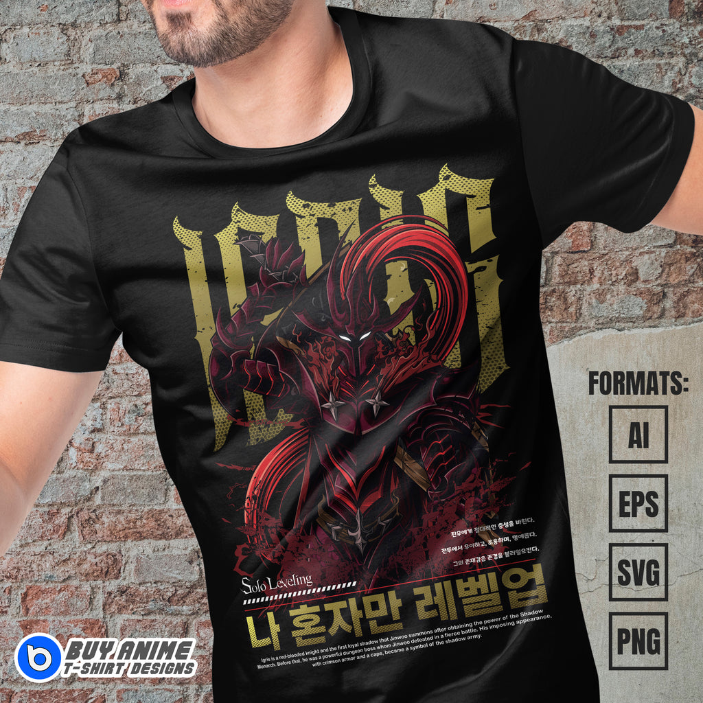 Premium Igris Solo Leveling Anime Vector T-shirt Design Template