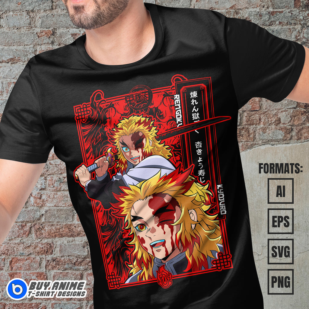 Premium Kyojuro Rengoku Demon Slayer Anime Vector T-shirt Design Template #6